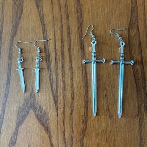 Silver Sword Dangle Earrings Set